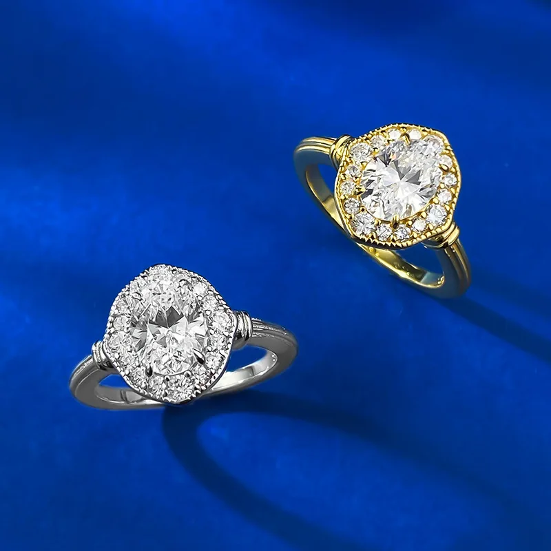 

Sparkling 6x8mm High Carbon Diamond Rings for Women-925 Sterling Silver Wedding Band & Engagement Ring Promise Jewelry Gift