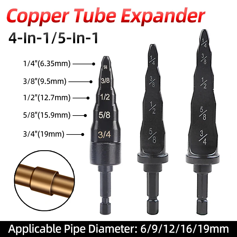 4-In-1/5-In-1 Tube Pipe Expander Hex Shank Air Conditioner Pipe Swaging Tools Tube ExpInstall Repair Maintenance Takeover Tools