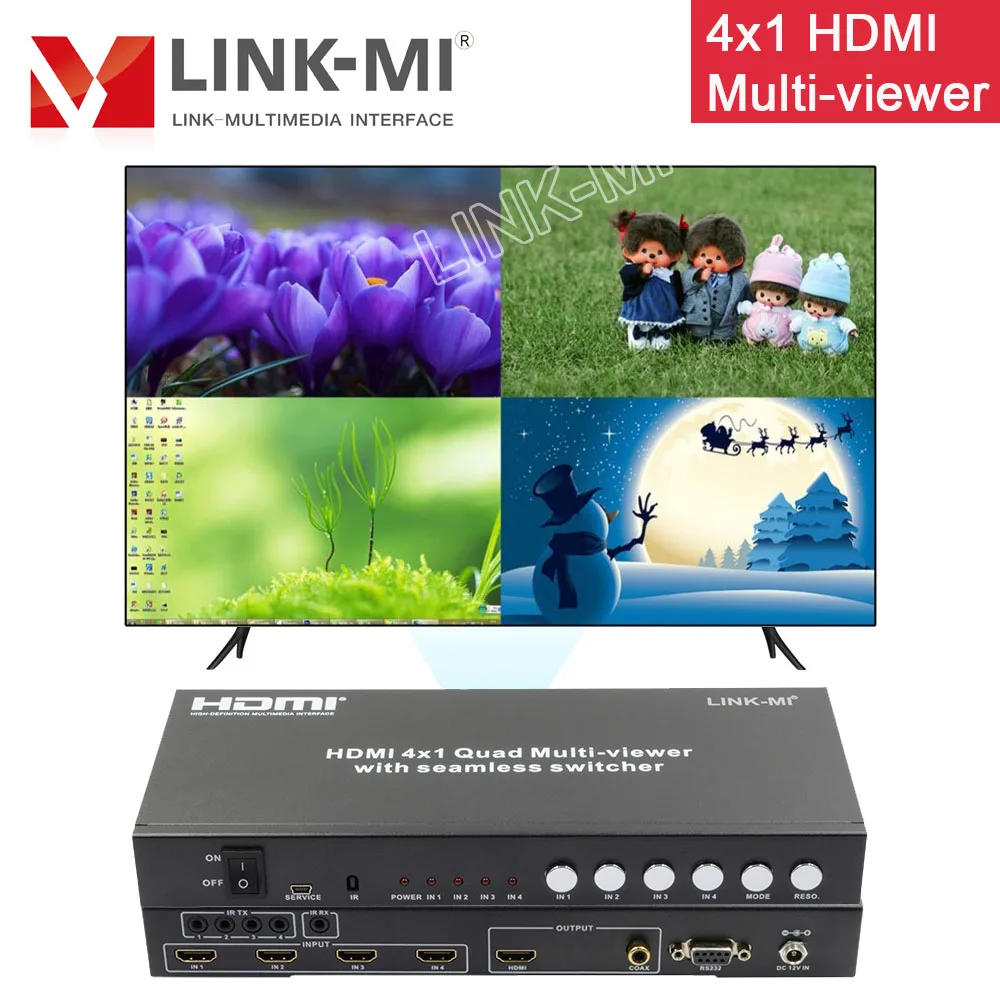 

LINK-MI HDMI 4x1 Quad Video Multi-Viewer With Seamless Switcher 4 in 1 out Video Multiplexer 4 by 1 HD video Synthesizer