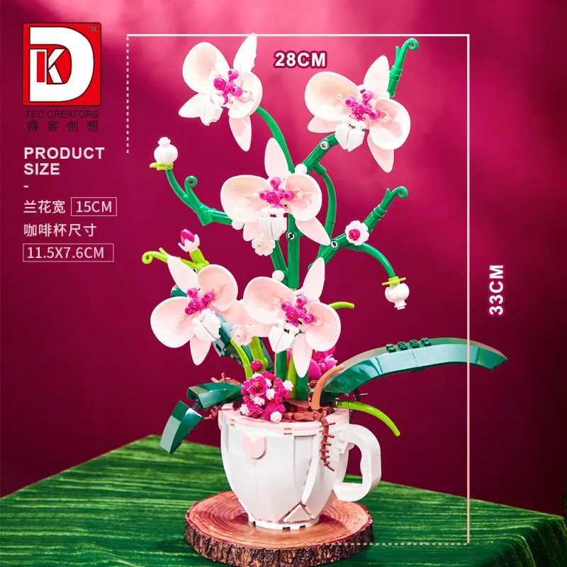 

DK Flower in Coffee Cup Bouquet Model Building Blocks Toy Creative Butterfly Orchid Daisy Potted Plant Bricks Toys for Kids