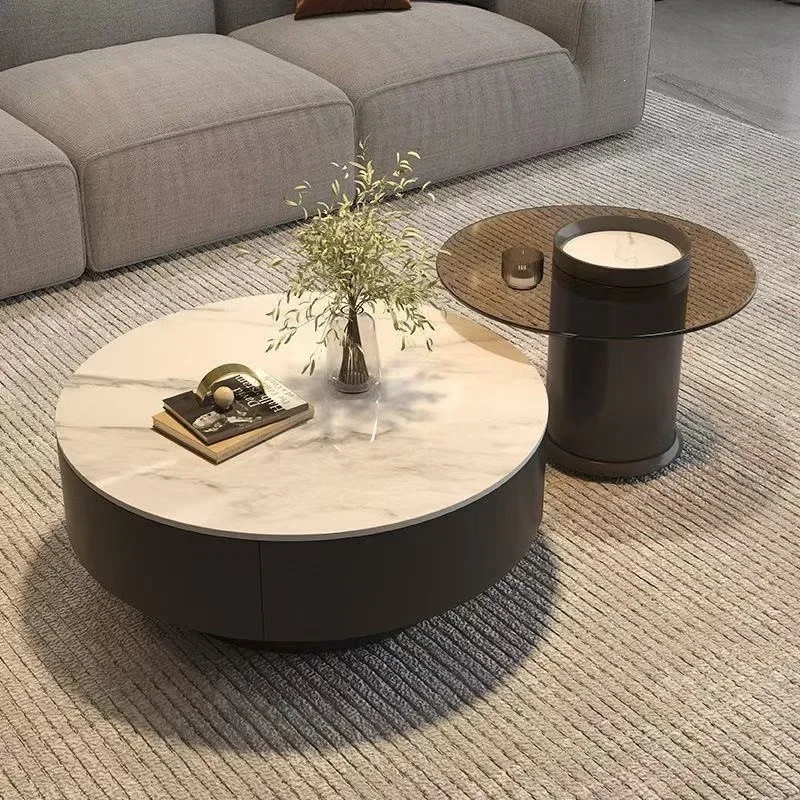 Chinese black glass rock slab coffee table Italian minimalist coffee table living room home high-end simple combination