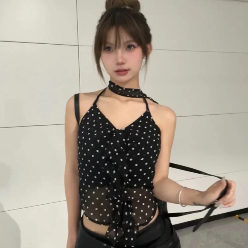 American Style Vintage Pollka Dot Tops Woman Casual Slim Fit Fashion Vest New Harajuku Korean Style Y2k Tanks Chic