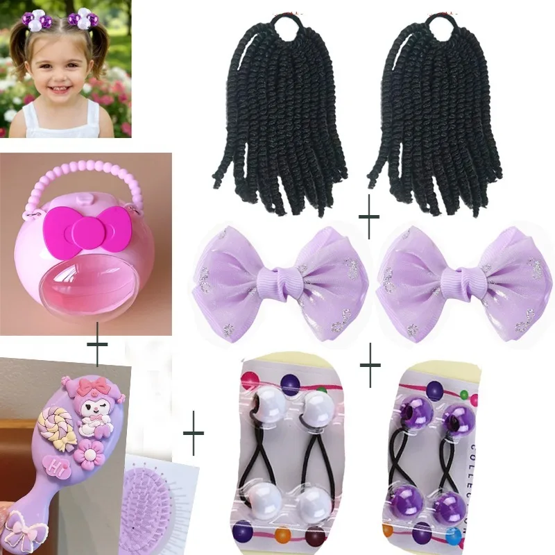 

Kids Bouncy Curl Spring Twist Pigtail Extensions with Beaded Ties, Bow Clips, Air Cushion Comb & Storage Box, Hair Accessories