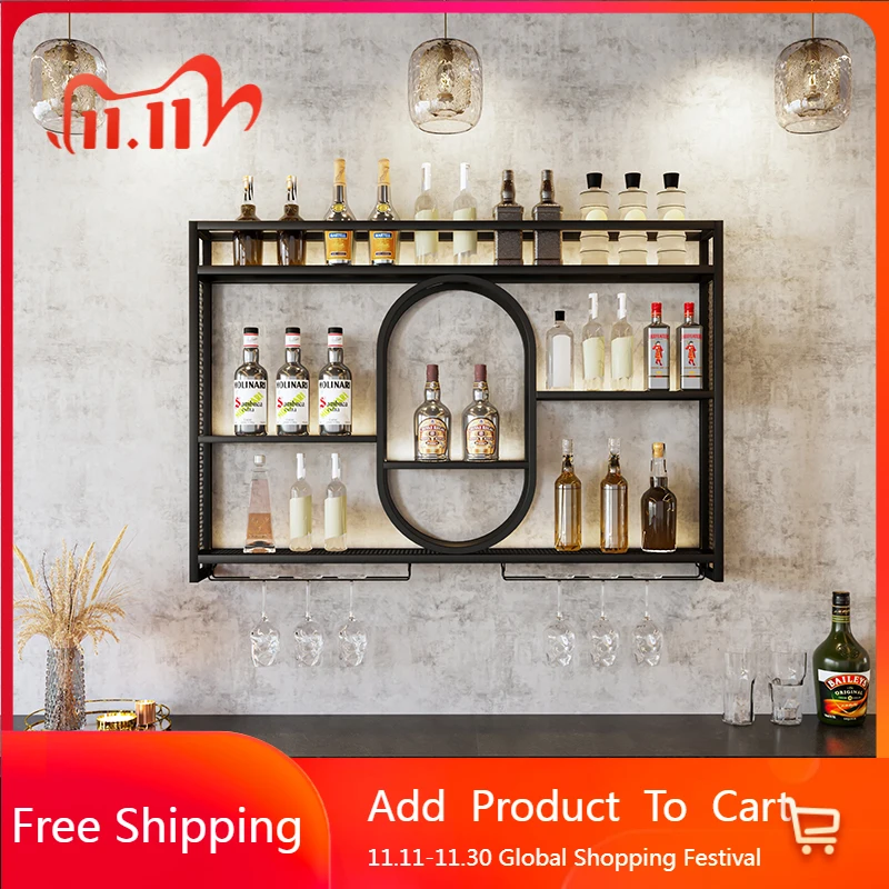 Rak Anggur Konter Bar Mewah Ringan Modern Berdiri Di Dinding Dekorasi Kabinet Pajangan Pengaturan Furnitur Bar Vin Rumah