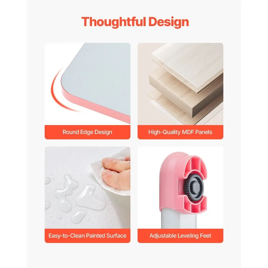 Sedia da studio e scrivania con libreria e cassetto regolabile in altezza rosa