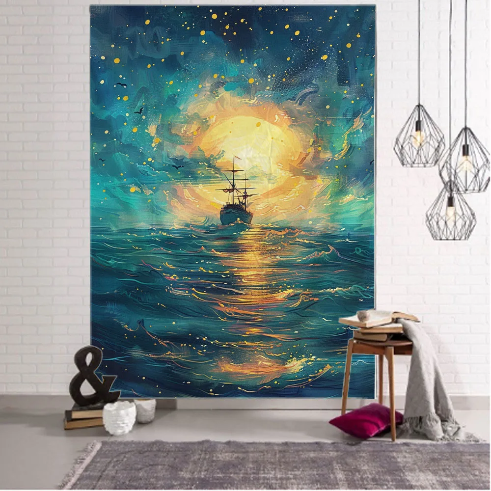 

Room art decoration tapestry, vintage pirate ship, home decor, wall decoration, ocean landscape oil painting, background cloth