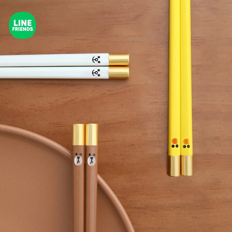 Line Friends 3 Pairs Anime Brown Bear Cony Choco Sally Ceramic Chopsticks Kawaii Non-Slip Reusable Household Tableware Gifts