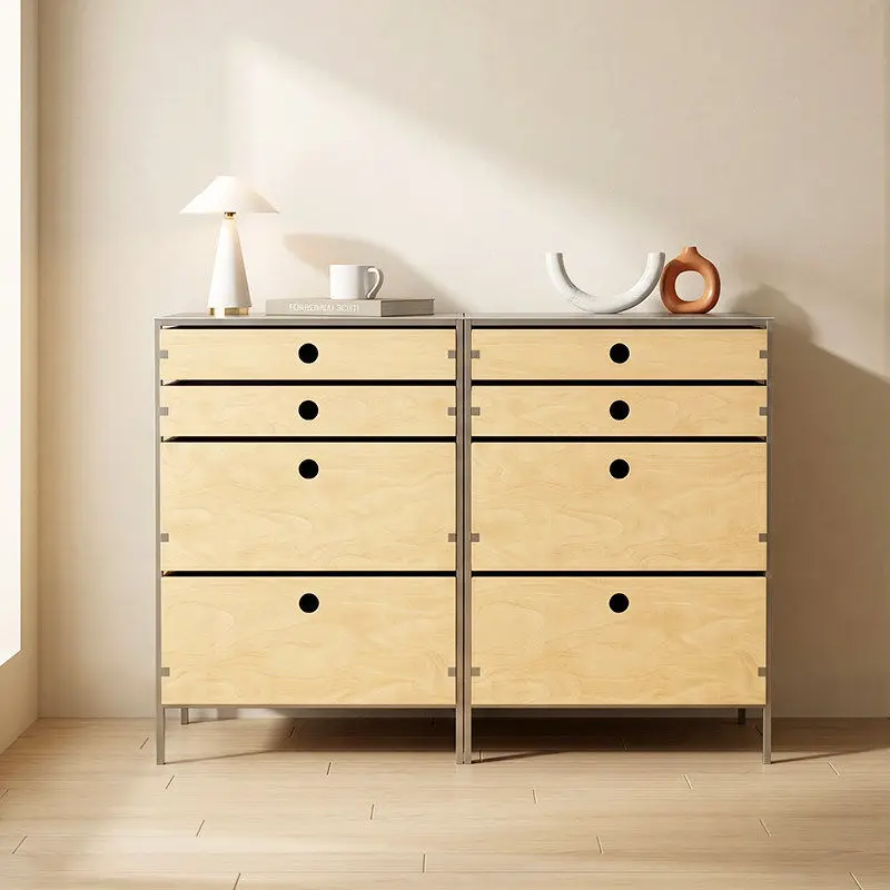 Log wind ocean board chest cabinet dining side cabinet bedroom simple stainless steel storage cabinet small apartment sofa edge
