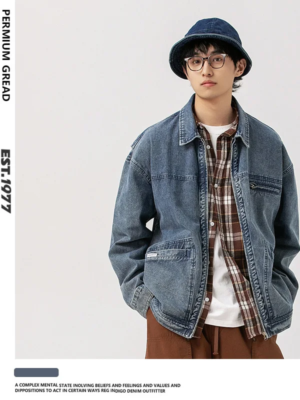 

Ретро-куртка в рабочем стиле для мужчин: свободный крой, уличный тренд, нейтральный деним, верхняя одежда для весеннего сезона