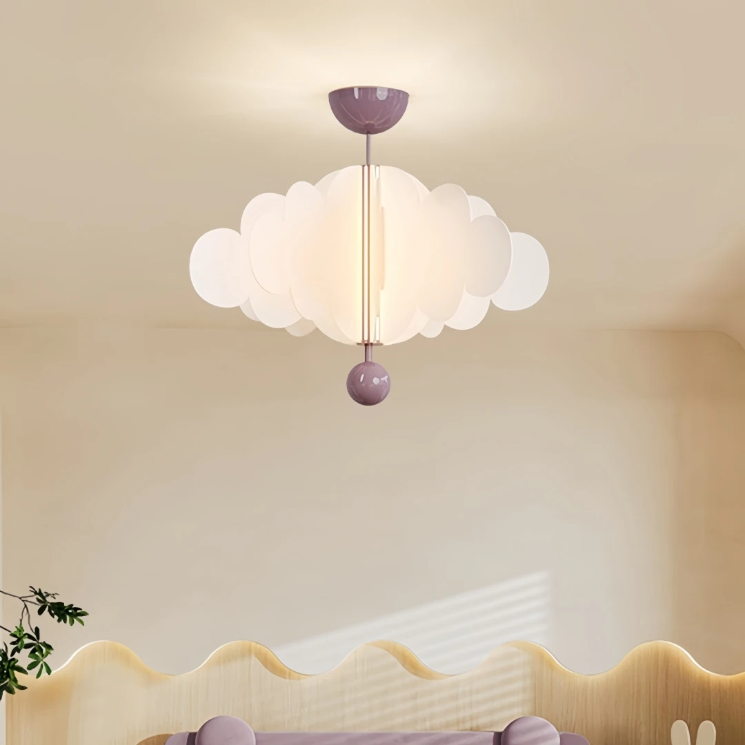 Cute Cream Cloud Semi Flush Ceiling Light for Kids Bedroom Nursery Playroom Soft Wabi Sabi Gentle Warm Home Interior Decor Lamp