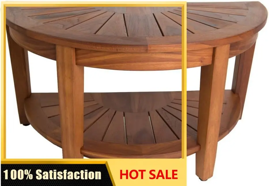 Half-Moon Teak Shower Bench with Shelf | Durable, Water-Resistant Teak, Shower Chair & Shaving Foot Rest, Indoor/Outdoor Use