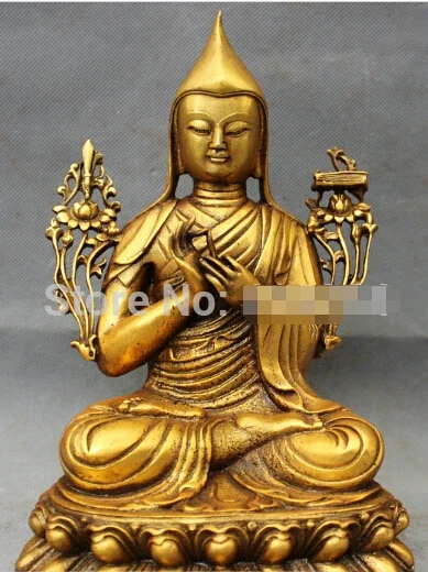 

10" Tibet Tibetan Folk Bronze Gilt Buddhism Protect Tsongkhapa Buddha Statue