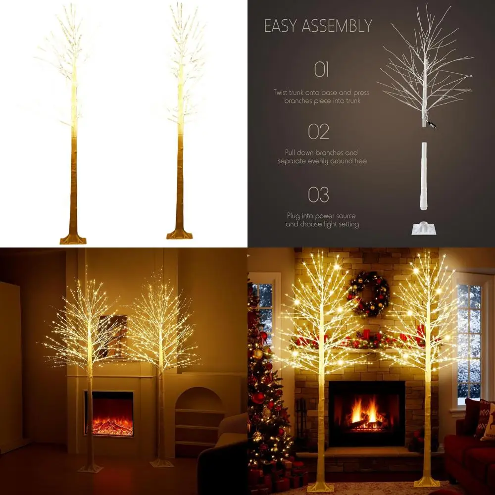 

8ft Tall Warm-White LED Birch Tree with 8 Lighting Modes, Ideal for Thanksgiving and Winter Holidays, Suitable for Indoor and Ou
