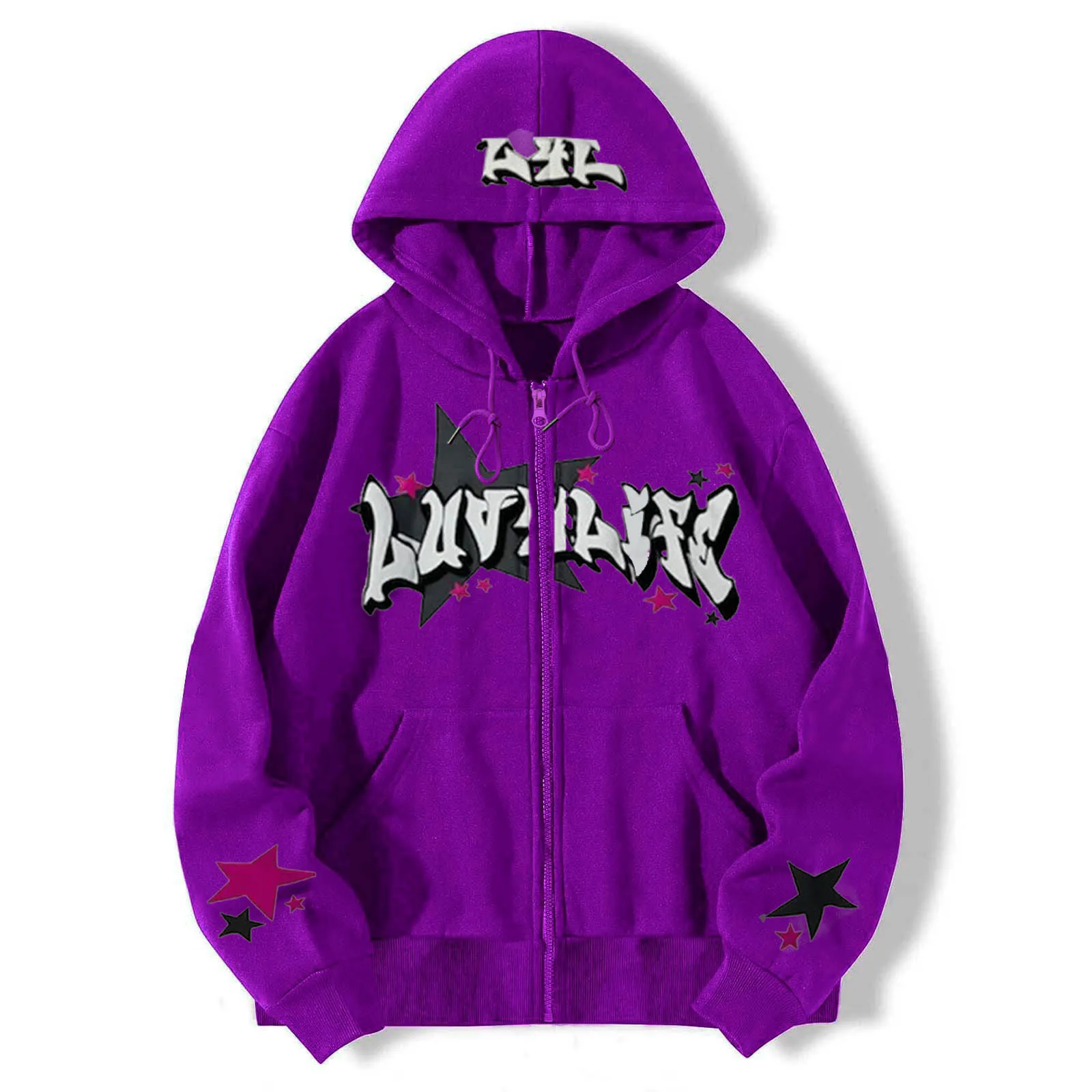 الخريف/الشتاء الرجعية Y2K الرجال والنساء قلنسوة بسحاب الشارع العصرية سترة معطف القوطية رسالة الخماسي مطبوعة هوديي البلوز #6