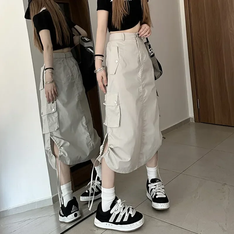 

Causal Fashion Jupe Drawstrint Split Pockets Saia Chic Y2k Юбка Летние юбки для женщин 2025 Faldas Mujer De Moda Высокая талия