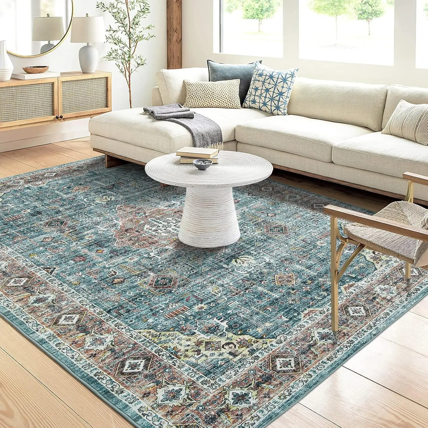Maschinenwaschbare Teppiche für das Wohnzimmer, große Vintage-Teppiche für das Schlafzimmer, weicher, kurzfloriger Teppich, traditioneller Teppich für Zuhause