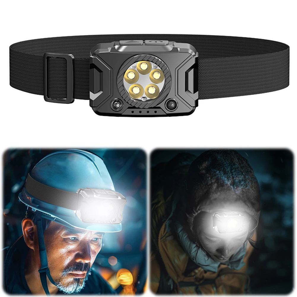 LED Mini Powerful Headlamp 3 Gears Camping Search Light 500mAh Powerful Headlight Torch Power Display for Outdoor Camping Hiking