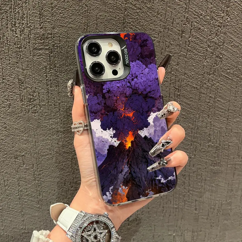 

Purple volcano eruption design phone case for iPhone 16 15 14 13 12 11 Pro/ Max/Plus shock-proof rear cover anti-fingerprint
