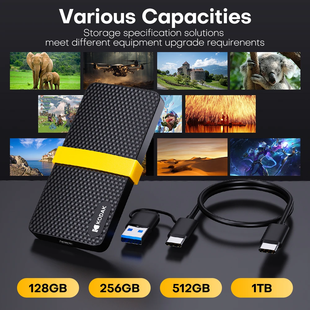 Kodak X200 Tragbare SSD 1 TB externe SSD für Laptop, MacBook, PC, 450 MB/s, HDR, Aufnahme und Aufbewahrung, tragbarer Solid-State