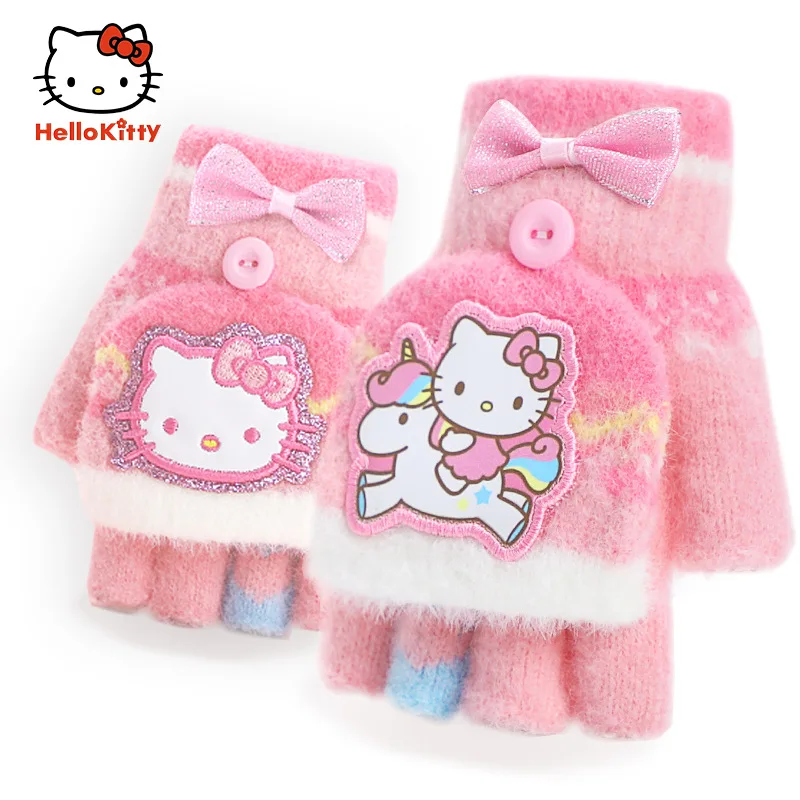 Sanrio children's gloves cute hello kitty fall and winter warm gloves girls winter outdoor riding gloves