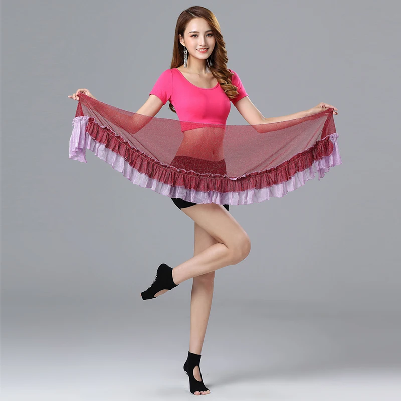 New Women Sexy Dancing Costume Short Sleeve Top Mesh Hip Scarf With Underpatns Belly Dance Practice Wear Dancing Outfit