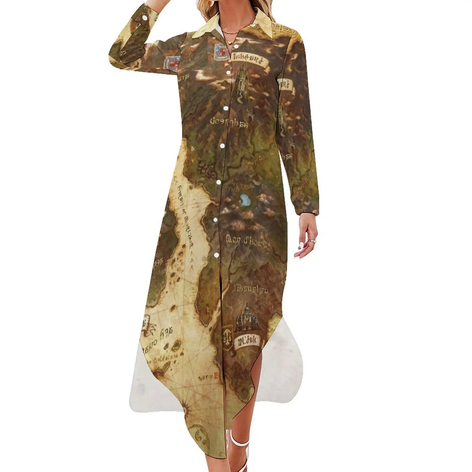 

Eorzea FFXIV Map Long Sleeved Shirt Dress evening dress summer dress women 2024