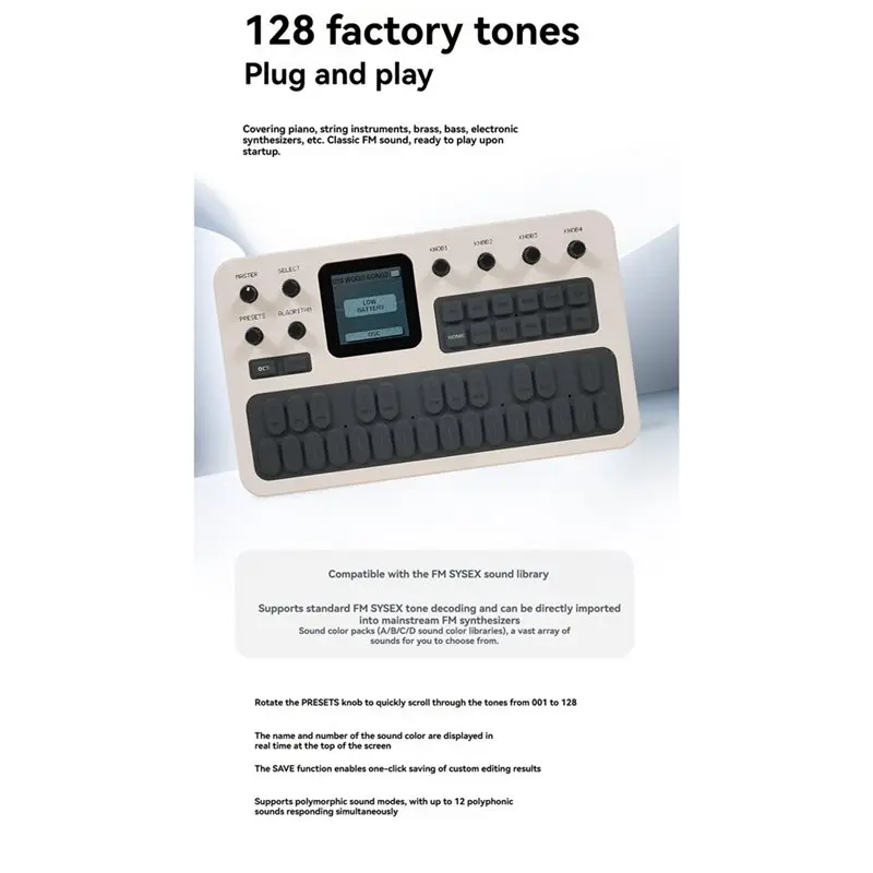 A97I-FM-1 Portable FM Synthesizer 6-Operator 32-Algorithm 128 Presets With MIDI Keyboard Built-In Speaker Music Production B