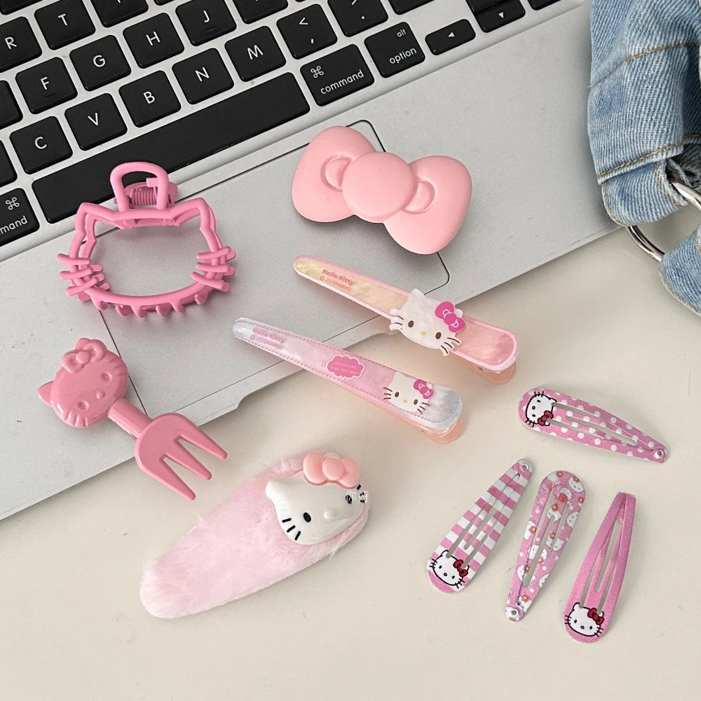 Nuovo Kawaii pink Sanrio Kitty Cat Hairpin hellobyke Hairpin Set Cute Princess KT Hairpin 10 pezzi accessorio per capelli ragazza giocattolo regalo