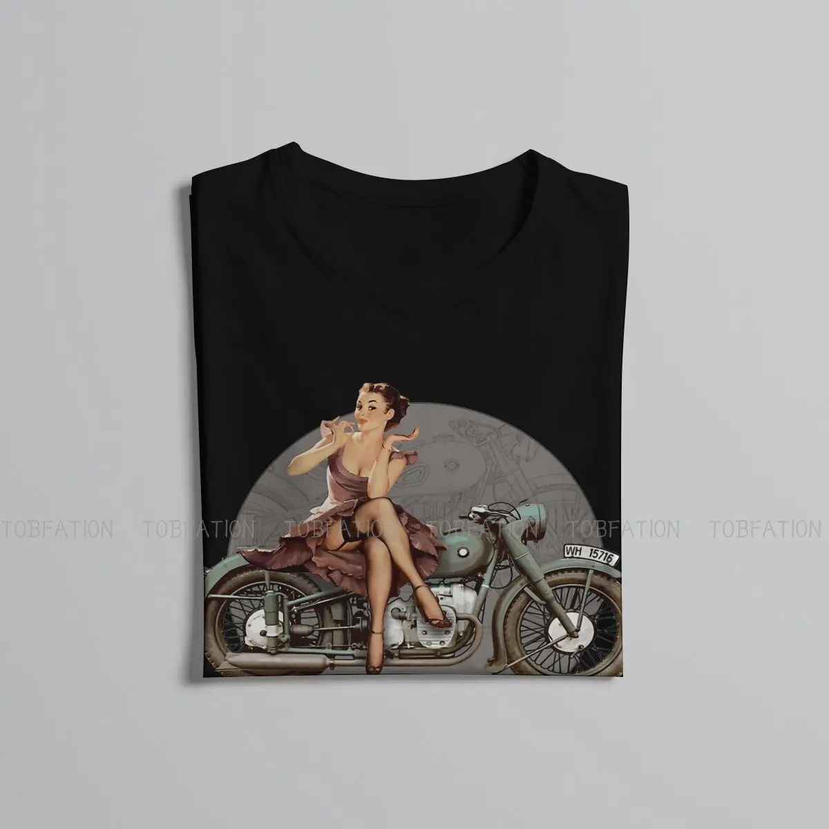 Pin Up Girl Motorcycle WWII TShirt Men Graphic Casual Crewneck Cotton T Shirt 2020