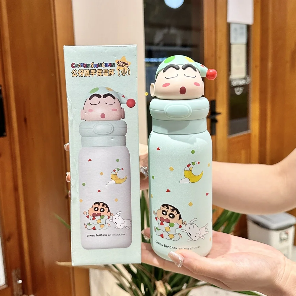 حقيقي 400 مللي تلوين شين تشان الفولاذ المقاوم للصدأ معزول زجاجة ماء كوب سيارة حراري قارورة باردة ساخنة للسفر هدايا عيد الميلاد