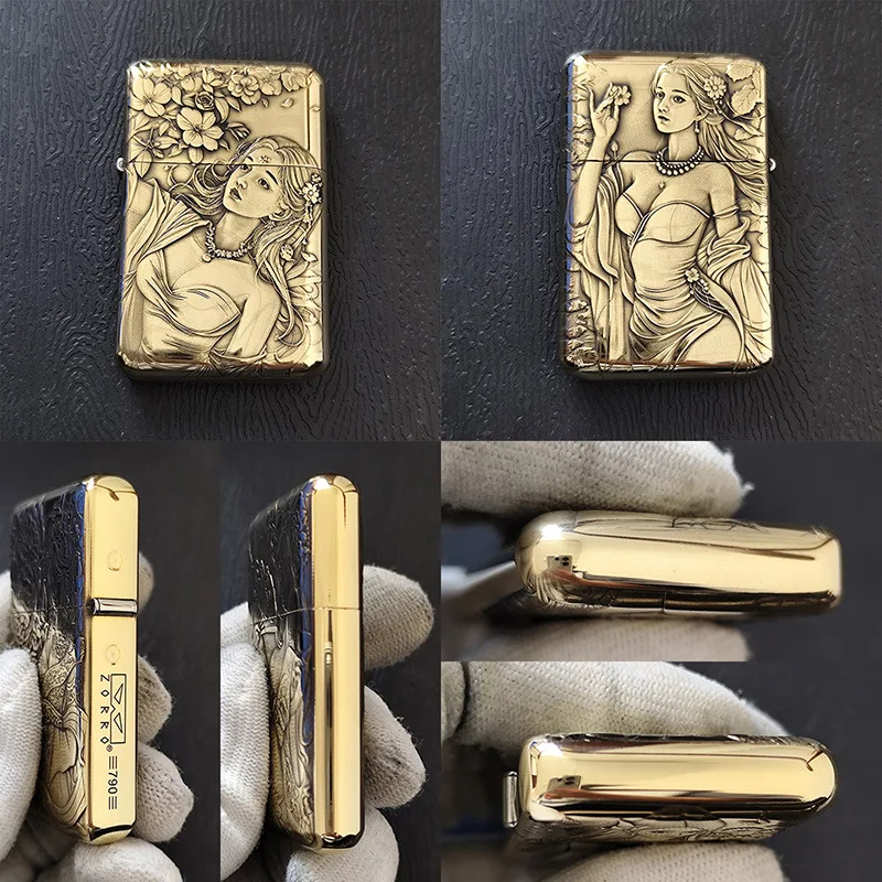 

ZORRO керосиновая зажигалка третьего поколения с рельефным узором Zaki Ram из чистой латуни, элитный подарок, аксессуары для курения, гаджеты для мужчин