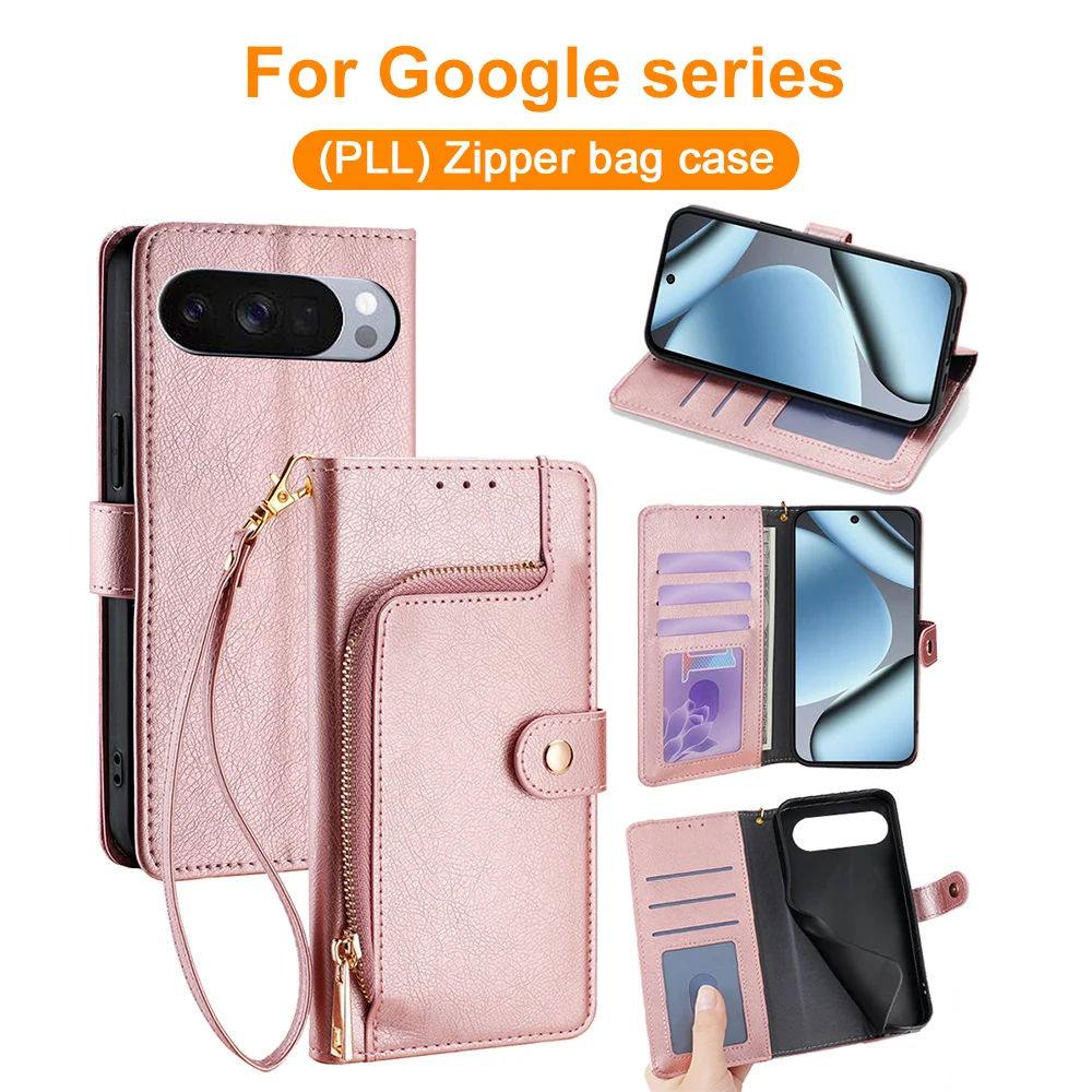 Zipper Wallet PU Leather Phone Case For Google Pixel 10 8 9 7 6 Pro XL 5G 9A 8A 7A Multi Card Slots Flip Cover Kickstand Cases