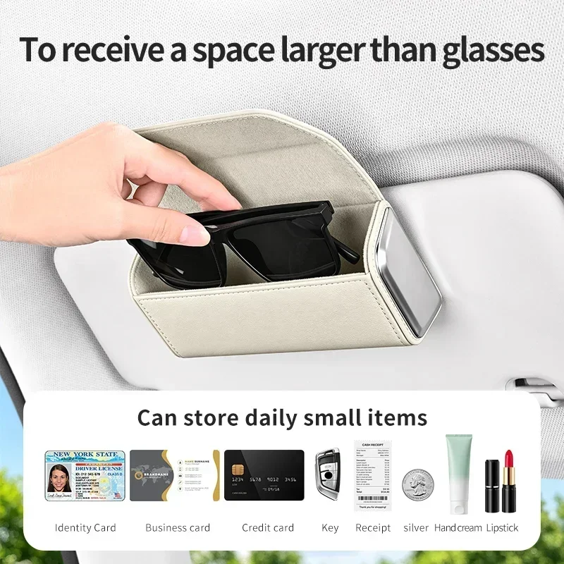 Microfiber Leather Car Sun Visor Sunglasses Box Double‑Magnetic Closure Clip‑On Glasses Holder Storage Auto Interior Accessories