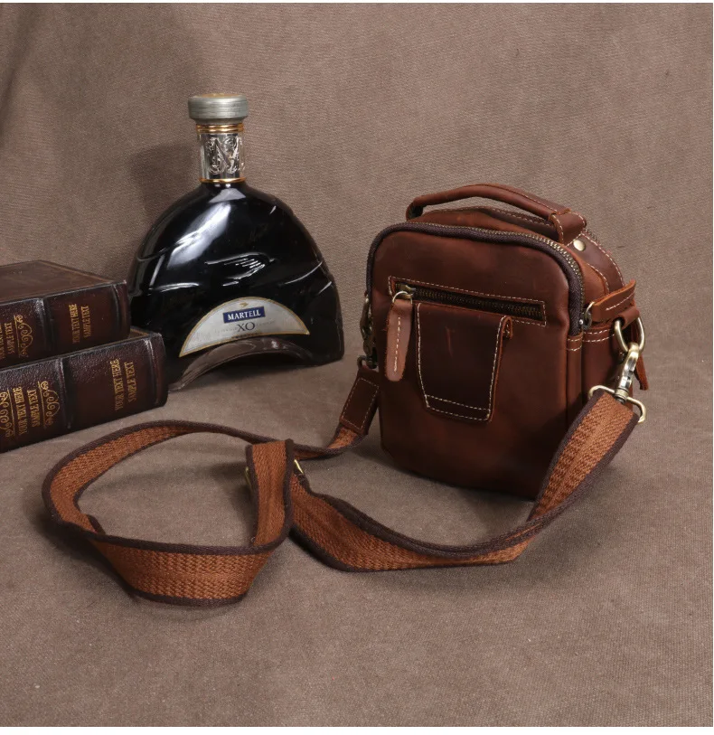 Crazy Horse Leather Crossbody Bag Top-Grain Cowhide Convertible Waist Pack