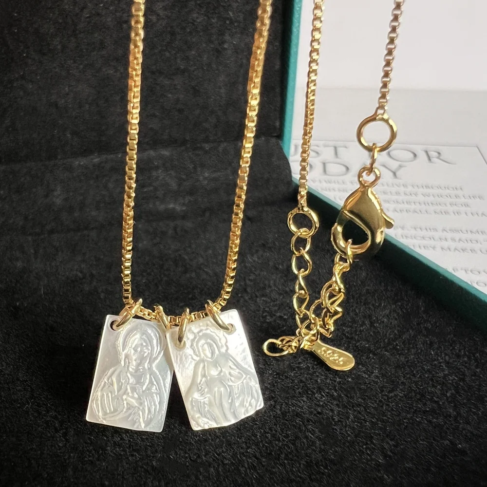 10 قطعة/الوحدة الطبيعية مريم العذراء أم اللؤلؤ شل قلادة الميداليات الدينية يسوع قلادة قلادة المجوهرات #4