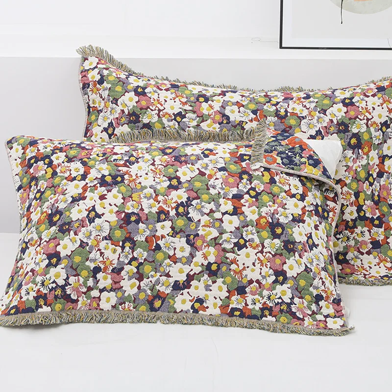 2pcs/pair Japanese Style Cotton Gauze Tassel Pillow Bed Throw Pillowcase Cover Homestuck Pillow Cases Towel Home Decor 52*75cm