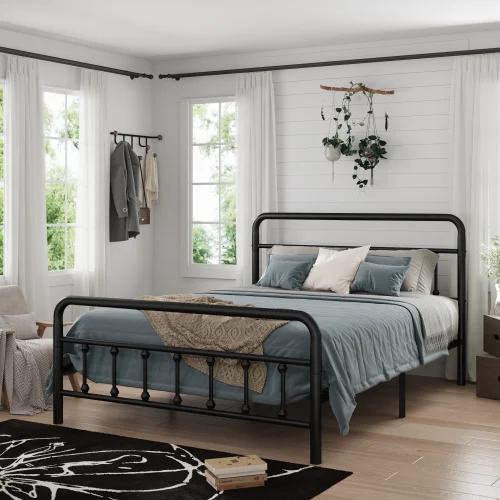 #Modern Adjustable Convertible Full Size Metal Bed Frame With Headboard Soft Bed Design Structurally Stable Under Bed Storage