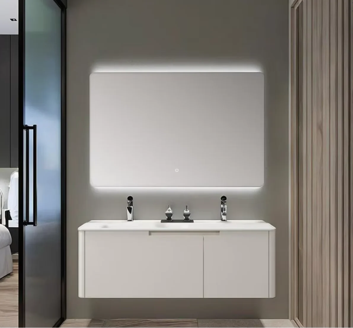 Modern Style LED Bath Mirror Premium Home Vanity With Sintered Stone And Ceramic Basin Lacquered Carcase For Hotels