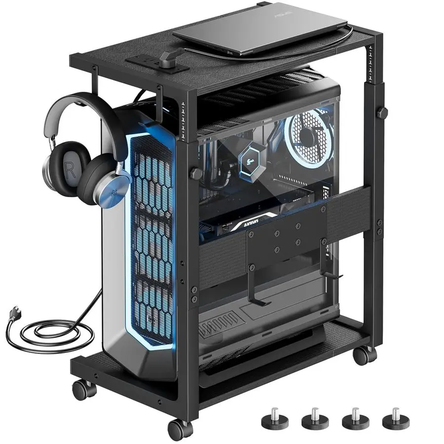 

Computer Tower Stand Adjustable PC Tower Stand CPU Holder Cart with Charging Station for Office Home Classroom,23.0328.3 H, blac