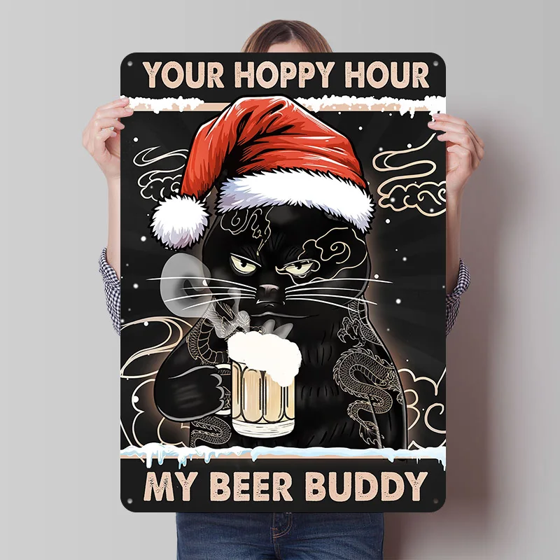 My Beer Buddy Cat Poster Customized Vintage Metal Signs Wall Art Retro Tin Plaque for Bathroom Decor Decoration Aesthetic House