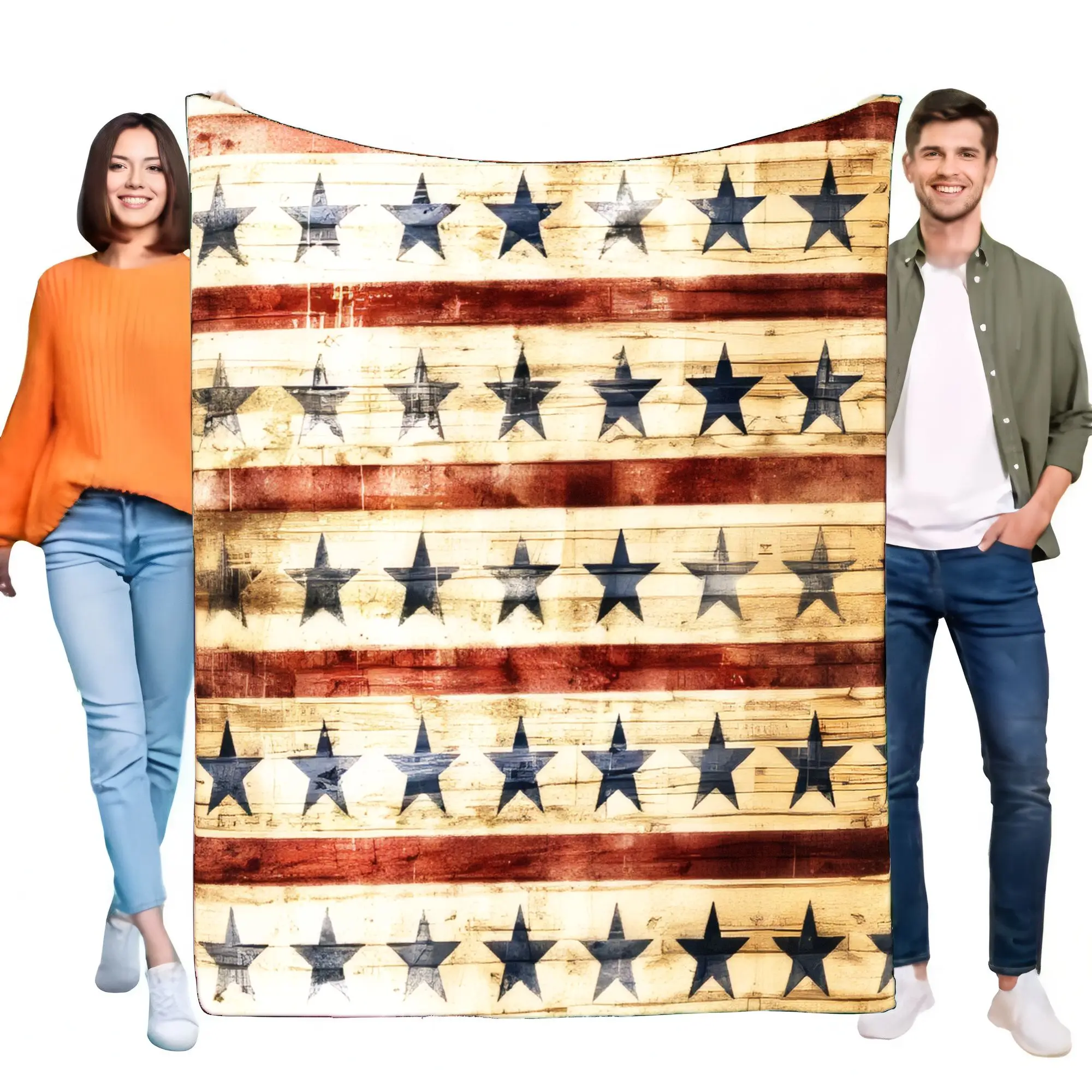 Vintage American Flag Blanket Soft Warm Cozy Throw for Living Room Bedroom Decor Perfect for Travel and Outdoor Activities