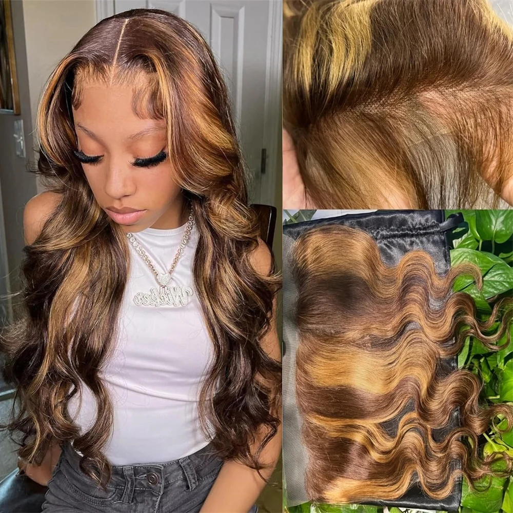 Bundles d'extensions de cheveux brésiliens Body Wave, 4/27 cheveux humains, Tissage avec Frmetals, Highlight, 13x4, 100%