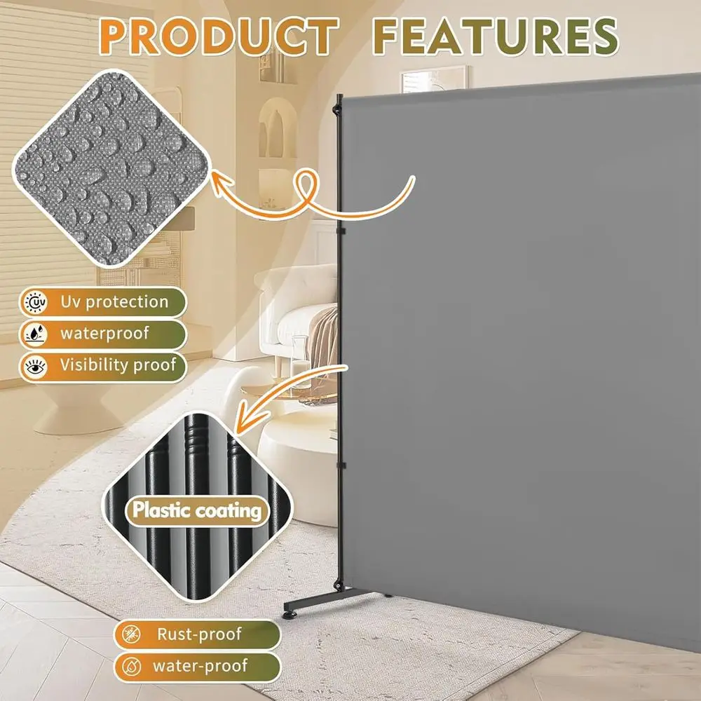 Gray Room Divider Privacy Panel 72x72 - Adjustable Height & Width, Lightweight, Low Visibility, Waterproof, Ideal for Home, Offi