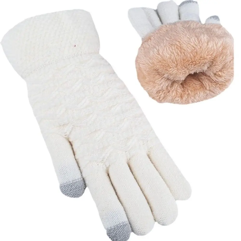 Double Layer Knitted Gloves Thickened Lamb Velvet Lining Warm Gloves Touch Screen Ski Riding Gloves Driving Gloves