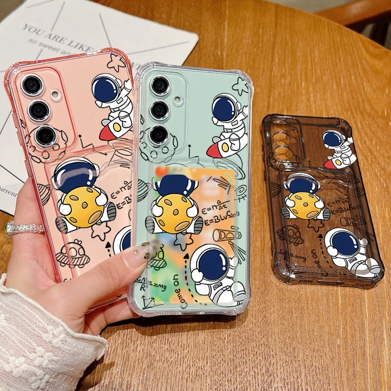 Чехол для телефона с изображением астронавта для Samsung Galaxy S24 S22 Ultra S23 FE S25 Edge A56 A16 A55 A54 A35 A15, сумка для карт, кошелек, мягкий чехол