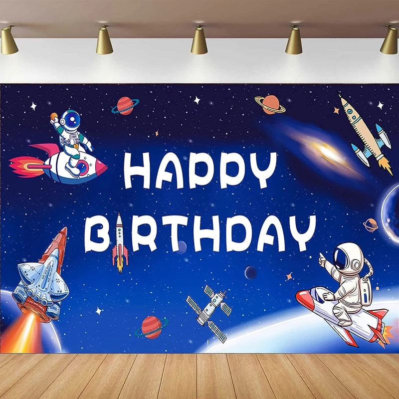 

Space Birthday Photography Backdrop Banner Rocket Astronaut Party Background Turn Your Party Interstellar Poste