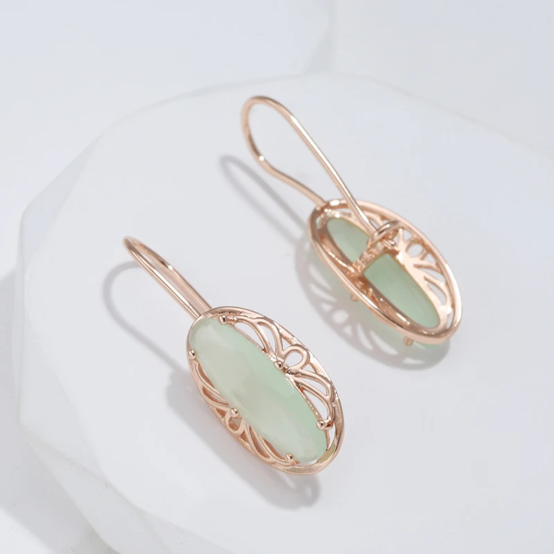 Kienl Hot 585 Rose Gold Color Vintage Long Earring for Women Unique Green Natural Zircon Accessories High Quality Daily Jewelry