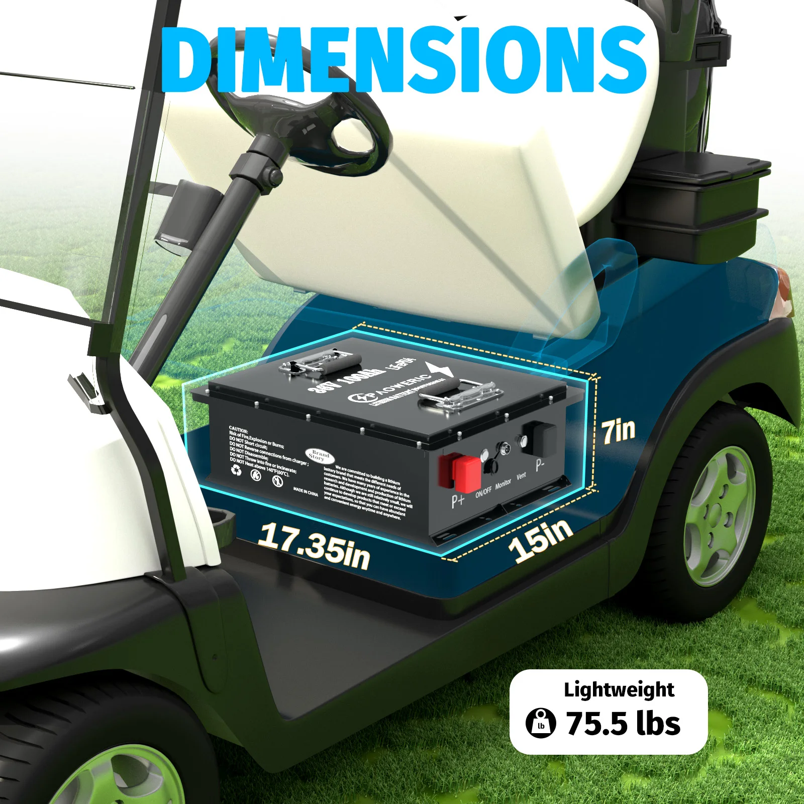 

36V 100Ah LiFePO4 Lithium Golf Cart Battery with Charger, Built-in Smart 200A BMS, with LCD Monitor and Mobile APP, 10-Year Life