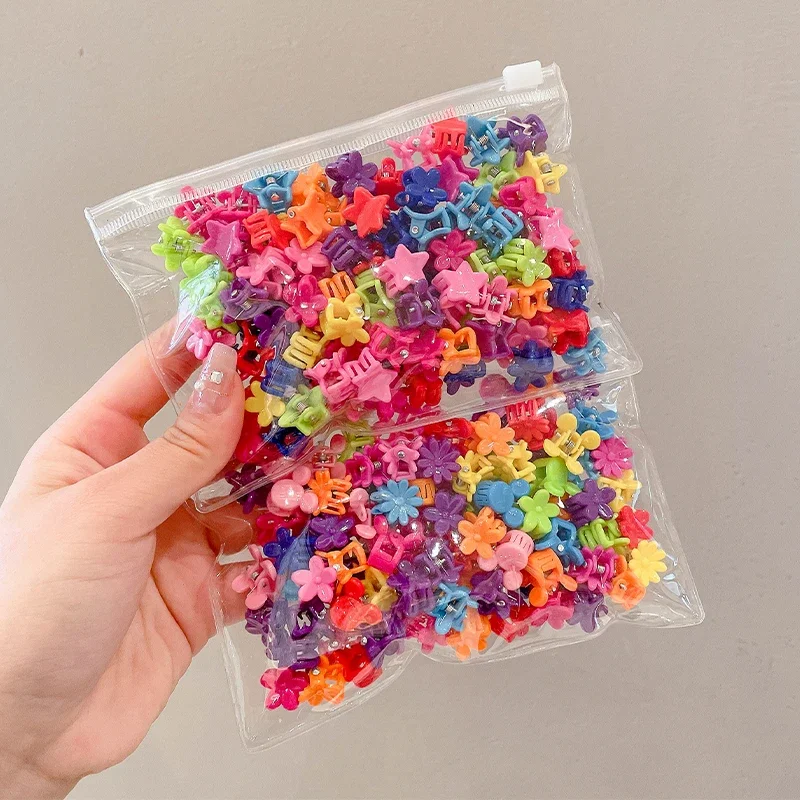 20-100pcs Girs Small Hair Claws Cute Colorful Flower Star Lovely Hair Decorate Claw Clips Hairpins Kids Sweet Hair Accessories