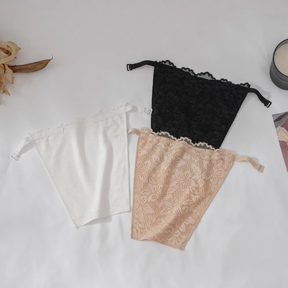 

Double Layer Strapless Insert Wrapped Chest Transparent Floral Lace Flower Anti-Glare Tube Top Underwear Invisible